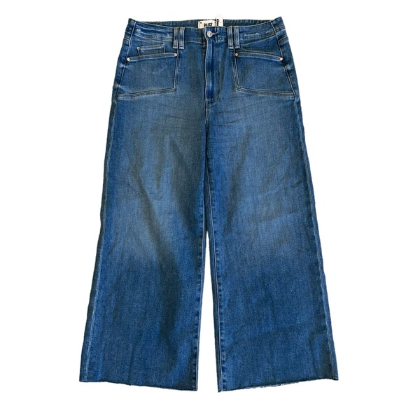 Paige Anessa Sunnie Distressed High Rise Wide Leg Crop Jeans 32 NWT New - Picture 2 of 16